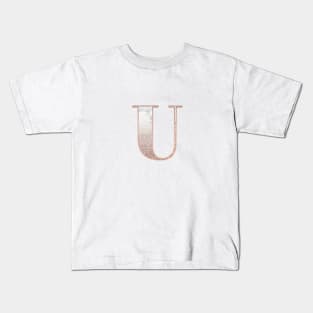 Monogram rose gold glitter marble U Kids T-Shirt